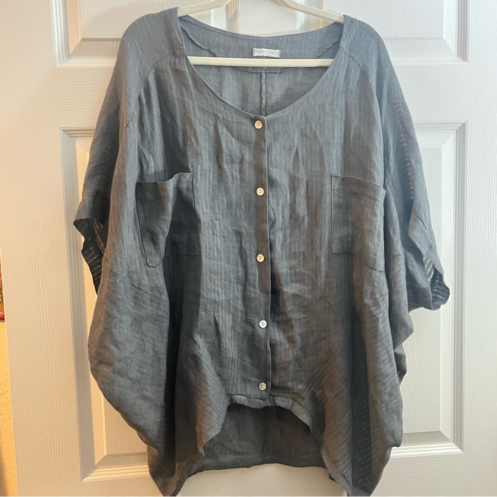 Gray Button-Up Women's Top